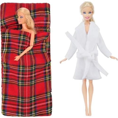 1 Pcs Doll Accessories Doll Sleeping Bag Red Striped lattice Sleeping Bag Bed Baby toys For 30cm Doll Barbie Doll Accessories