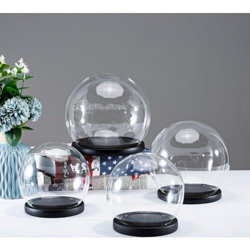 Free Shipping Black Base Round Glass Dome Vase Home Decoration Different Size Transparent Cover Friend Gift Wedding Live Prop
