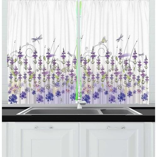 Lavender Flowers Window Curtains Kitchen Items Drapes Curtains for Living Room Home Decor Curtains for Bedroom
