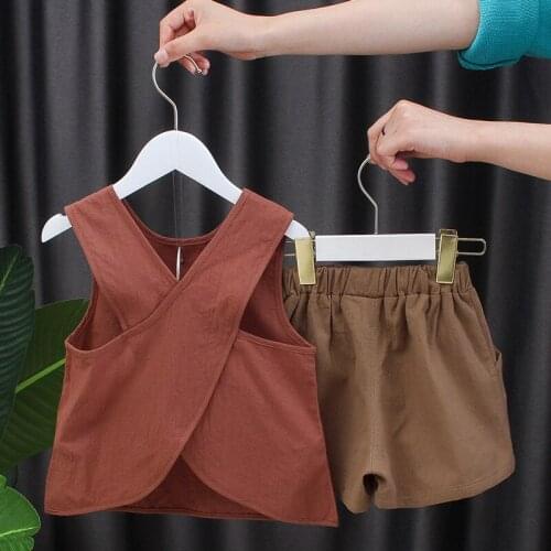 Childrens clothing vest suit male baby summer dress solid color childrens clothes new boy two-piece cotton tide