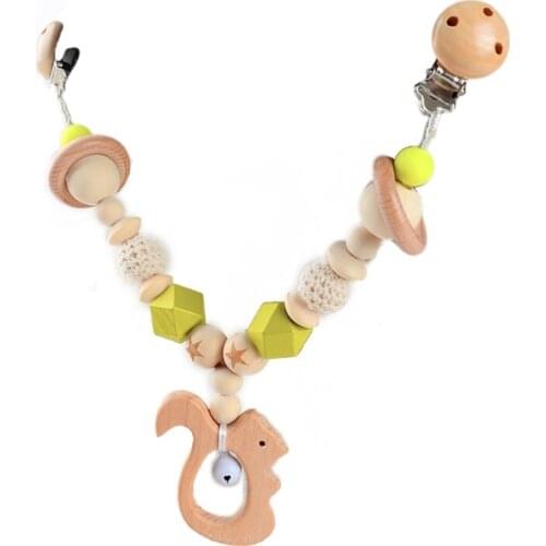 Baby Teether Stroller Pendant Pacifier Chain Rattle Pram Clip Wooden Animal Toy