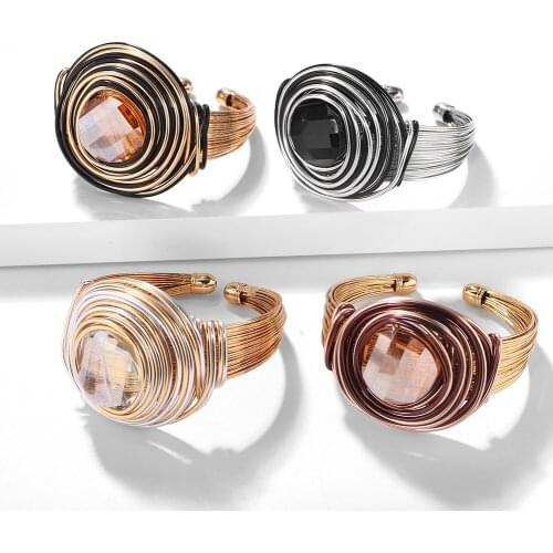 Dvacaman Big Crystal Bangle for Women Open Adjustable Charm Bracelet Wholesale Jewelry Wedding Bridal Bangle Female Bijoux Gifts