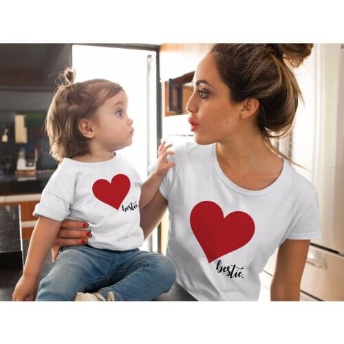 Matching Heart T-Shirt Mommy & Me Clothes Love T Shirts Mother Daughter Tee Shirts Family Matching Outfit Look Mom Girls Tshirt