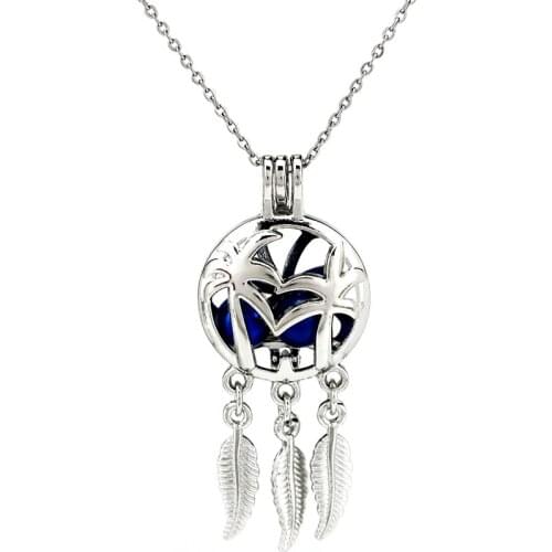 K825 Silver Alloy Dream Catcher Coconut Tree Pearl Cage Pendant Chain Aroma Essential Oil Diffuser Locket Necklace