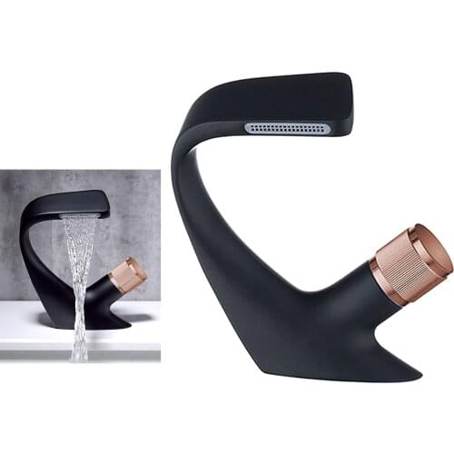 Creative Bathroom Faucet Waterfall Sink Basin Cold Hot Water Tap Bath Lavatory Farmhouse Mixer Faucets Rose Gold Knob Sprayer