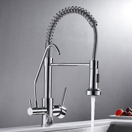 Kitchen Faucet 360 Rotaion Sink Mixer Crane Electroplated Spring Water Purifier Faucets Chrome Single HandleTap Three Ways taps