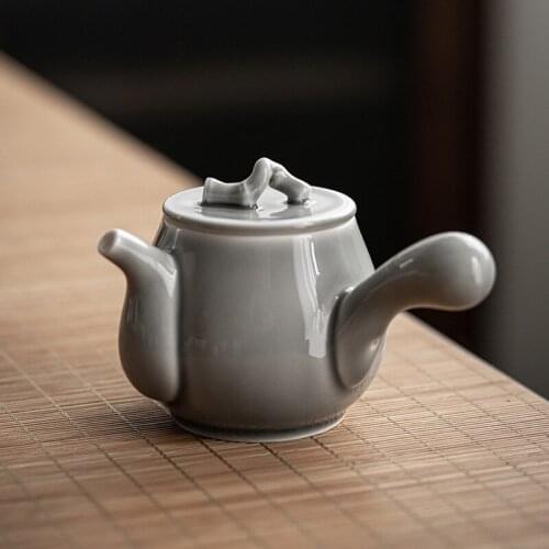 Ice Gray Glaze an Ink Painting of Side Handle Pot Japanese Style Ceramic Teapot Small Single Pot Kung Fu Tea Tea Making Device