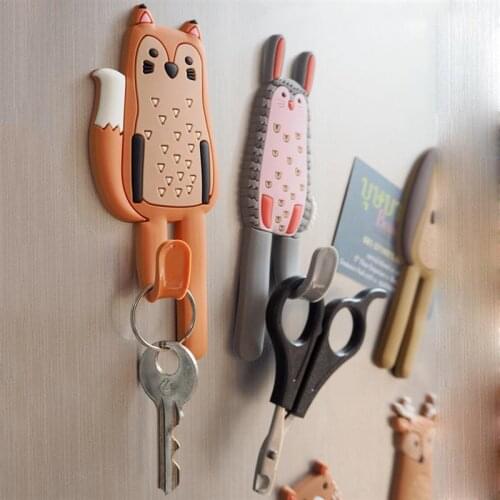 Cute Animals Magnetic Hooks Removable Decorative Fridge Sticker Refrigerator Message Magnet Hanger Coat Key Wall Hook