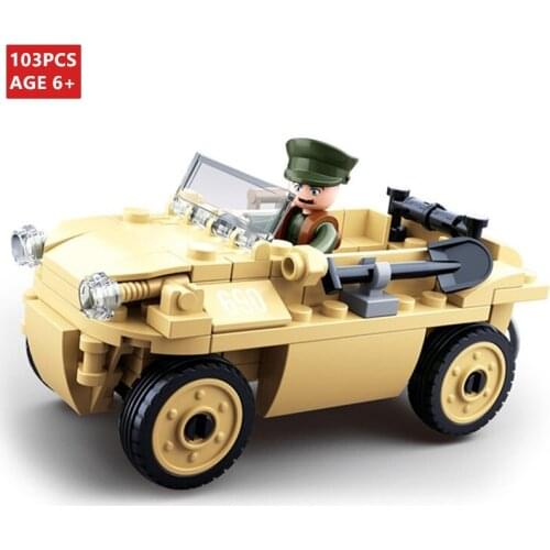 103Pcs Military WW2 Amphibious Car Model Army Figures Troops Creator Kit Building Blocks Sets Educational Toys for Boys