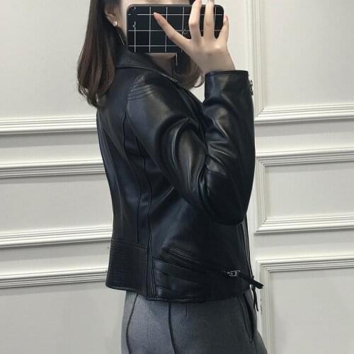 Fashion Leather Jacket Women Classic Short Female Leather Jacket Locomotive Style Womens Sheepskin Coat Genuine Leather Casacos