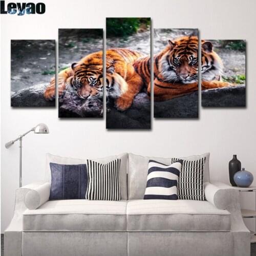 Diy 5pcs diamond painting two tiger multi-picture mosaic cross stitch 5d embroidery full square round drill decoration icon