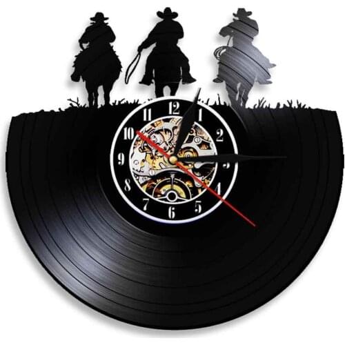 Western Wall Art LED Clock Wild West Horse all Decor Three Cowboys Vinyl Record Wall Clock Horse Rodeo Texas Boots Farmers Gifts