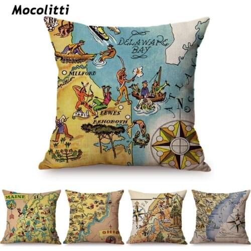 European Famous City Map New Creative Comic Design Decorative Throw Pillow Case Navigation Map Cotton Linen Sofa Cushion Cover