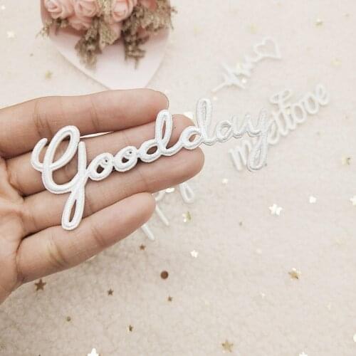 WhatIlife Self-adhesive New Embossed Embroidery Good Day Happy White Alphabet DIY Patch Iron On Clothing Bag Decoration Applique