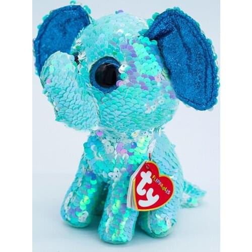 New Ty 6" 15cm Sequins Flippables Blue Elephant Plush Big Eyes Stuffed Plush Dolls Sequins Stroking Color Change Toy Gift