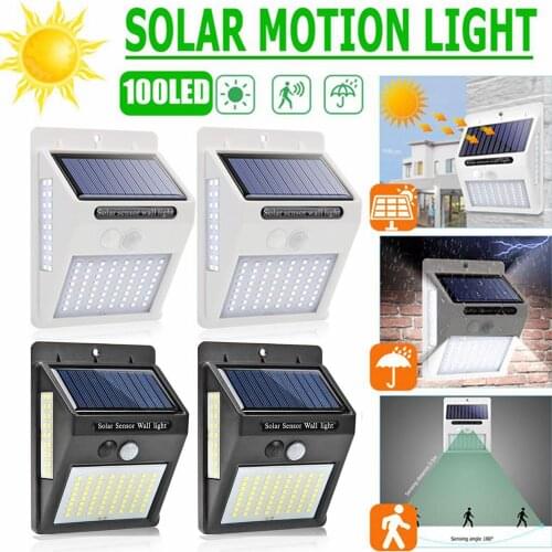 New 100LED Solar Wall Light Outdoors Motion Sensor IP65 Waterproof Three-sided Yard Street Solar Lamp Garden Decoration Lighting