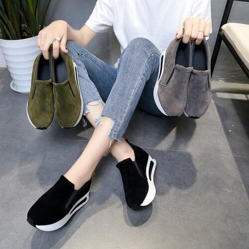 Autumn Women Casual Platform Sneaker Female Suede Slip On Creepers Shoes Woman Slimming Elastic Band Breathable Footwear