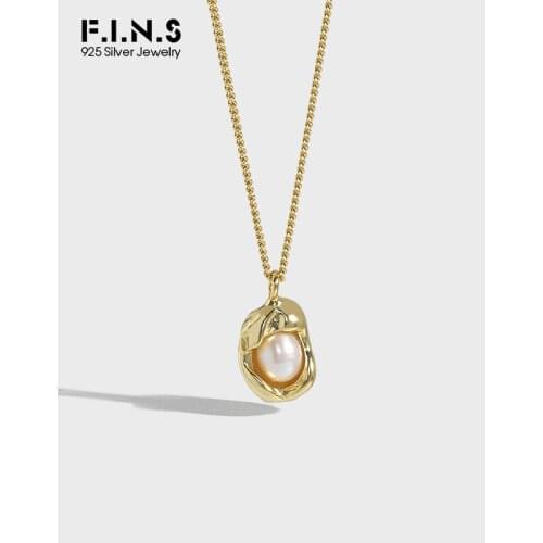 F.I.N.S Original Design Freshwater Pearl Texture S925 Sterling Silver Necklace Irregular Bean Shape Solid Silver 925 Pendants