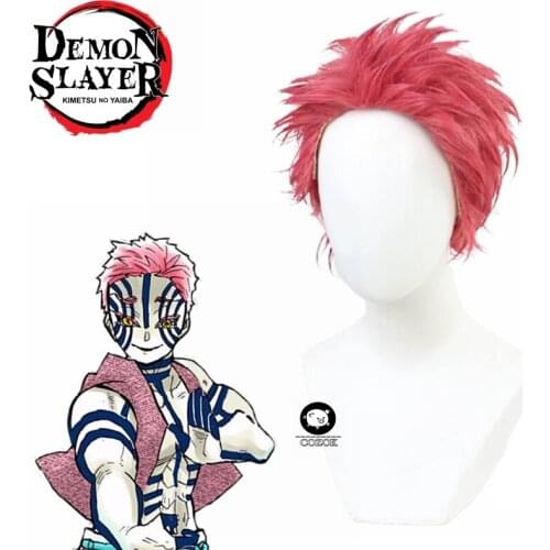 Anime Demon Slayer Kimetsu no Yaiba Komaji Akaza Red Short Wig Cosplay Costume Heat Resistant Synthetic Hair Men Women Wigs