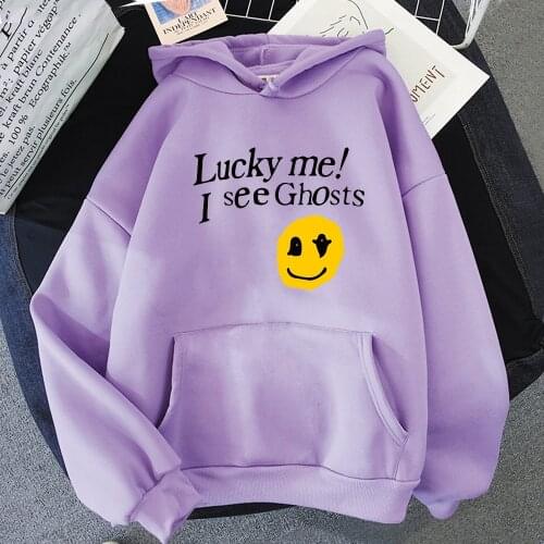 Dropshiping Unisex Hoodie Lucky Me I See Ghosts Hoodie Grunge Hoodie Punk Gothic fall 2021 women Clothing Oversized Sweatshirt