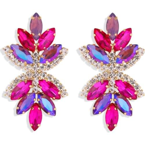 Dvacaman 2020 Fashion Multilayer Colorful Glass Crystal Flower Drop Earrings Women Boho Full Rhinestone Flores Earrings Jewelry