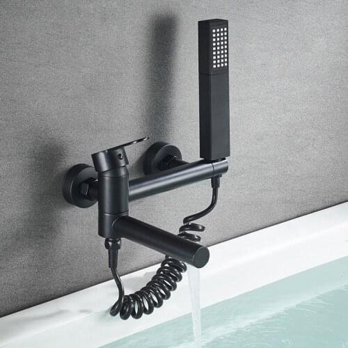 Bathroom Bathtub Faucet Brass Wall Mounted Hot & Cold Bathtub Faucet With Hand Shower Bath Shower Faucets Black/Chrome Mixer Tap