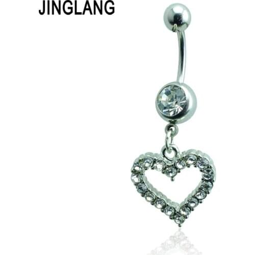 Brand New Fashion Belly Button Rings Stainless Steel Barbell Dangle Rhinestone Heart Navel Body Piercing Jewelry