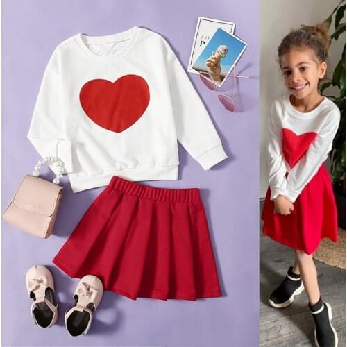 For 1-6 Years Girls Clothes Spring Autumn Sportswear Suits Top+Skirt 2 pcs Set Love Print Tracksuits Toddler Girls Clothing