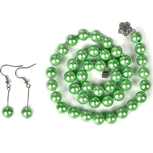 Light Green beads Synthesis pearls necklaces and earrings customized for elegant women ladies party