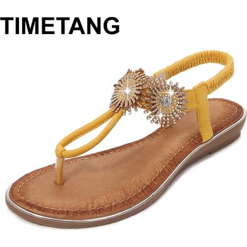 TIMETANG Bohemia Women Sandals Shoes Women Ladies Sandals Sexy Beach Summer Shoes Girls Thongs Fashion Cute Women Diamond Flat