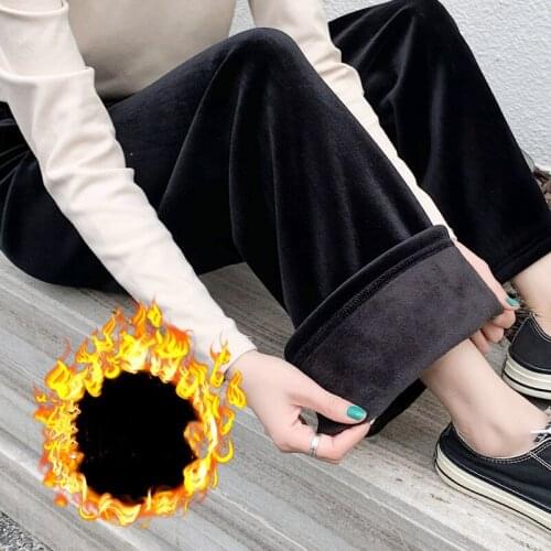 Velvet Wide Leg Pants For Women Autumn Winter Casual High Waist Solid Long Loose Straight Trousers Femme Korean