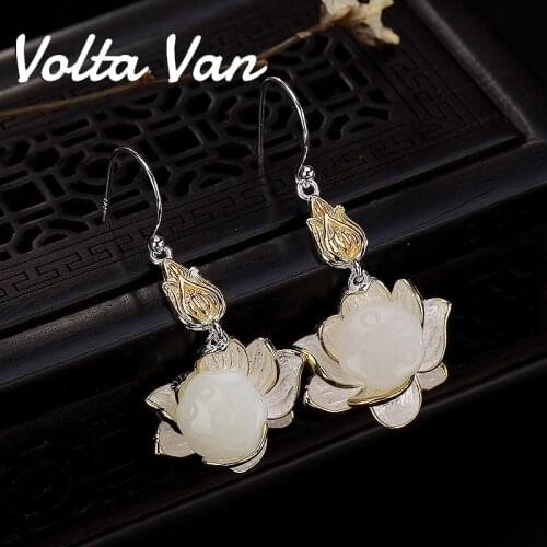 Volta Van Drop Earrings 925 Sterling Silver Elegant Nature Jade 2021 New Pendientes Plata Lotus Jewelry Luxury Vintage Earrings