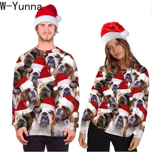 W-Yunna Christmas Dog Print 3d Sweatshirts Unisex Fashion Couplewear Round Neck Loose Causal Sweatshirts Sudadera Mujer