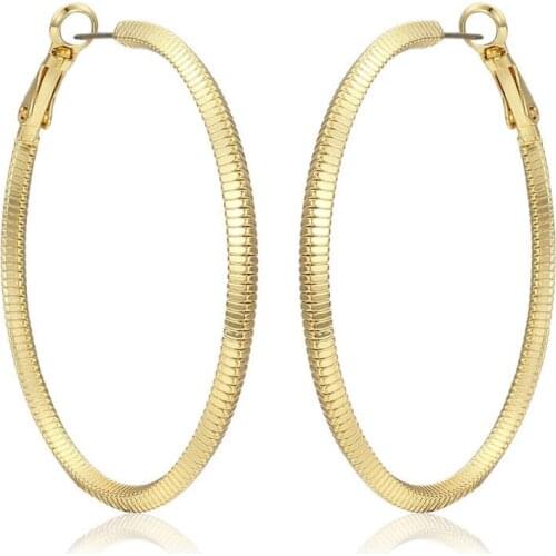 Yellow Gold Color Bright Large Big Round Circle Snake Print Loop Hoops Earrings for Women Girls Party Jewelry Aros orecchini