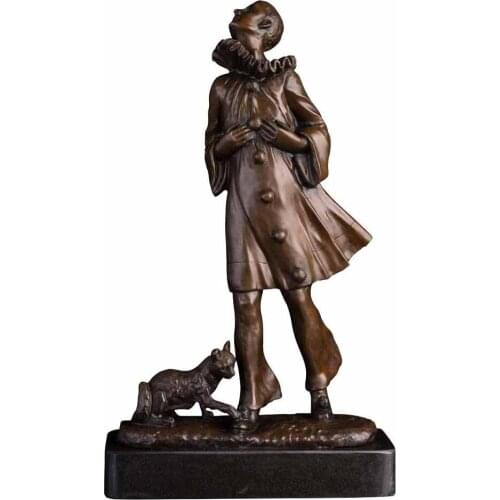 Lady with Animal Cat Bronze Sculpture Hot Cast Bronze Vintage Female Statue Art Living Room Decor Gifts