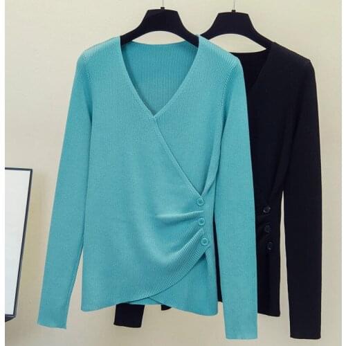 Nkandby Large Womens Clothes 2021 Autumn Winter New Pullover Sweater Skinny Knitted Jumpers Plus Size V-neck Korean Style Tops