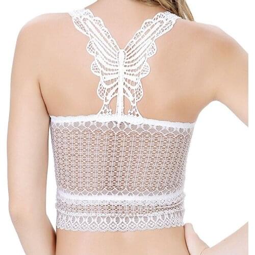 Women Wide Shoulder Strap Butterfly Beauty Back Wild Wide Hem Lace Solid Color Camisole