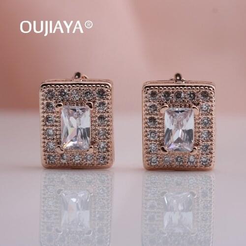 OUJIAYA Luxury Rectangle Micro Wax Inlay 585 Rose Gold Dangle Earrings Hollow Natural Zircon Drop Earrings Fashion Women HotA223