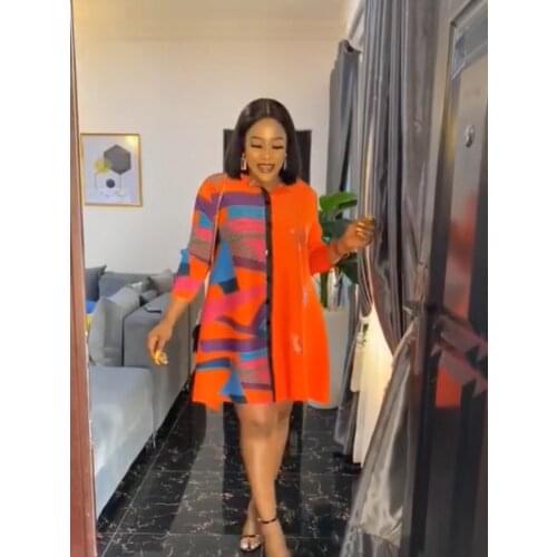 2021 European And American Spring And Summer Womens Fashion Temperament Leisure Long Sleeve Geometric Print Dress Butterfly