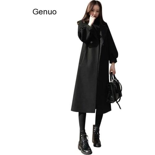 New Autumn Women Woolen Coat 4XL Red Long-sleeved Lapel Belt Thicken Woolen Jacket Winter Loose Long Women Woolen Coat