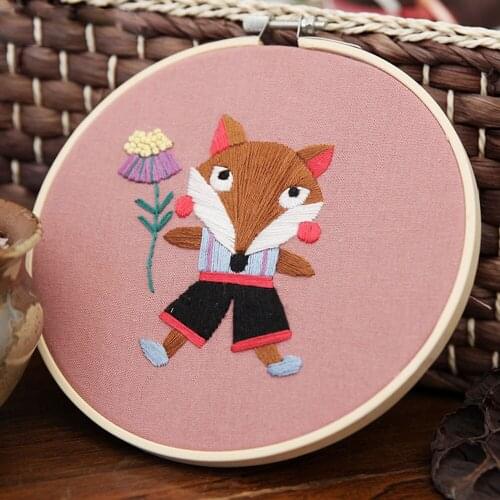 Cartoon Animal Fox Mouse Beginner Embroidery Kit Unfinish Needlework Cross Stitch Set Thread Tools Material Pack Home Decoration