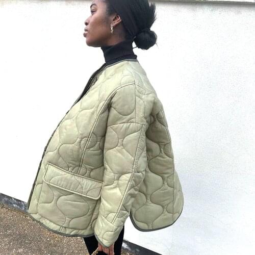 Winter Quilted Coat Parkas Warm Women Green Oversized 2021 Casual Long Sleeve Pocket Short Jacket Padded Loose