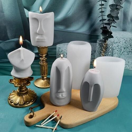 1 Set Nordic Design Face Silicone Candle Mold for DIY Handmade Aromatherapy Candle Plaster Ornaments Portrait Sculpture Mould#w