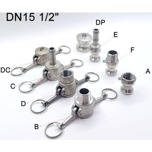 1PC 1/2" (DN15) SS304 Stainless Steel Homebrew Camlock Fitting Adapter MPT FPT Barb Camlock Quick Disconnect