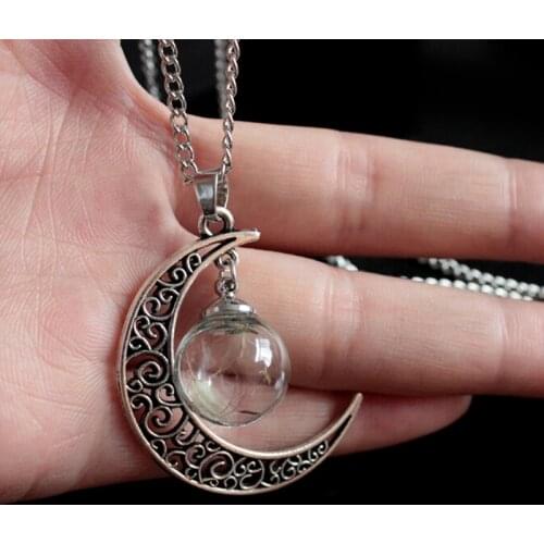 1pcs Newest Moon Dandelion Necklace In Glass Wish Bottle Chain Necklace Pendant Time Gem Lucky Locket Jewelry For Women Friend