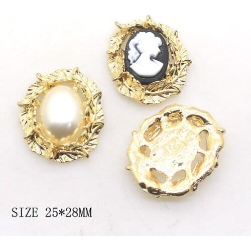 10Pcs/Lot DIY Pearl Alloy Metal Flatback Buttons Handwork Decoration Greeting Card Ribbon 25*28MM Sewing Wedding Accessories