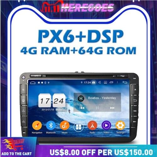 1280*720 PX6 DSP IPS Android 10.0 4G +64G Car DVD Player GPS map Auto Radio Bluetooth 5.0 for VW PASSAT Tiguan Skoda Leon Golf