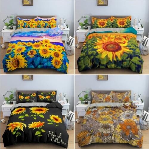 3D Floral Comforter Cover King Size for Kids Women Yellow Flower Bedding Set Sunflower Pattern Decor Quilt Cover Duvet Cover Set