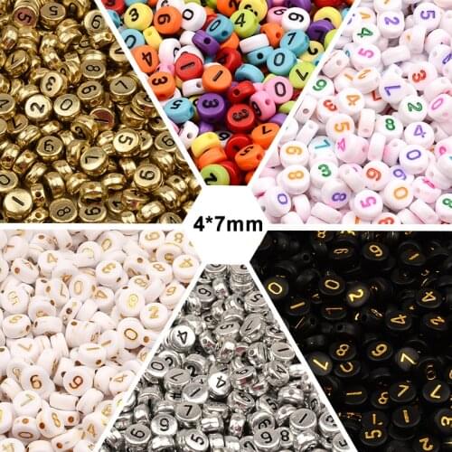 4*7mm Mixed Digital White Black Acrylic Beads for Jewelry Making Kid Handmade Diy Material Loose Spacer Beads Wholesale