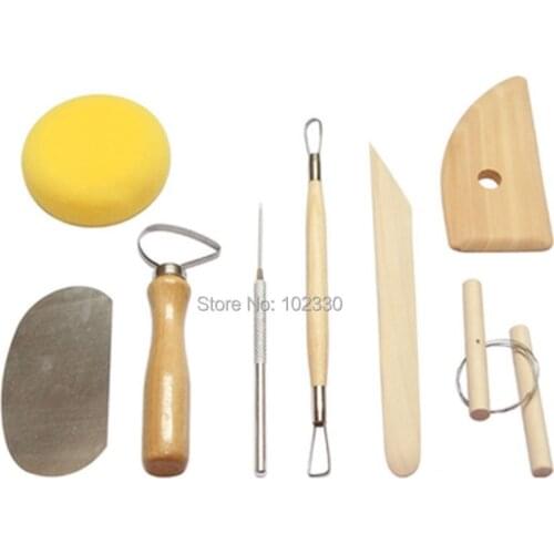 50sets 8pcs/set Pottery Tools Set Pottery Ceramics Molding Clay Tools Stainless Steel Wood Sponge Tool